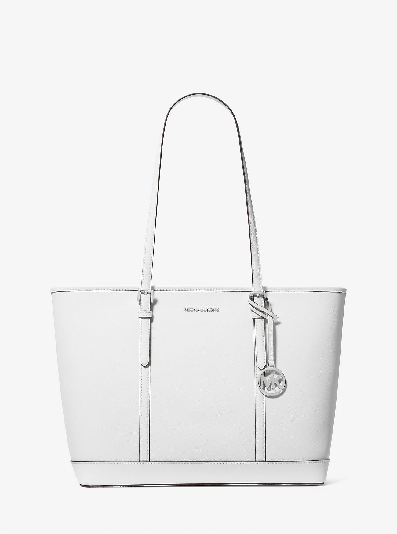 Michael Kors Jet Set Travel Large Saffiano Leather Tote Bag Optic White