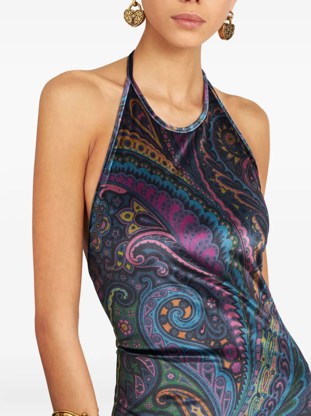 paisley-print halterneck maxi party dress