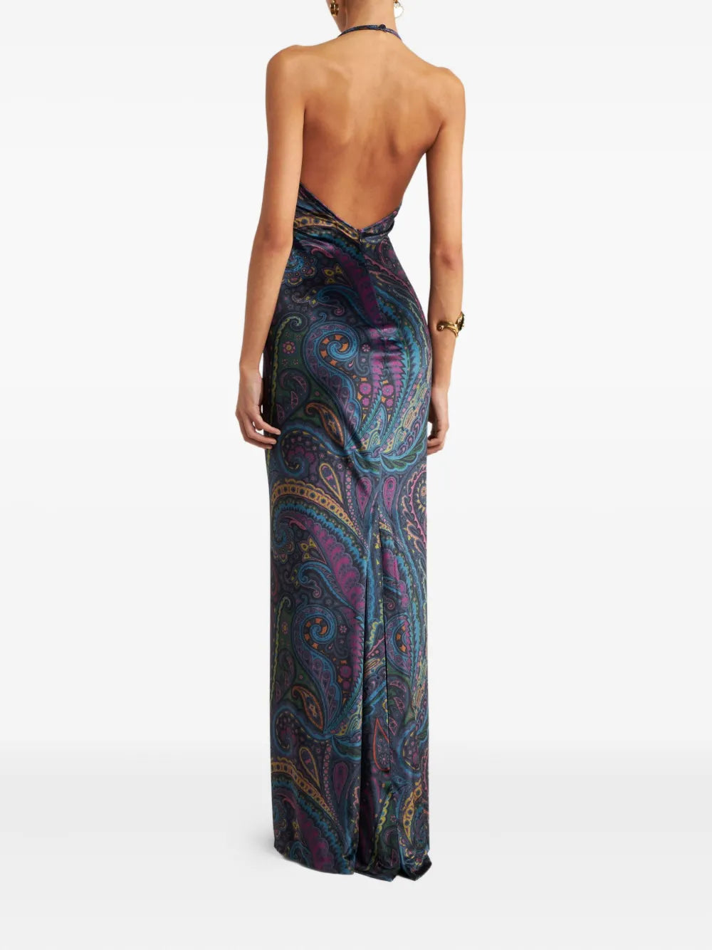 paisley-print halterneck maxi party dress