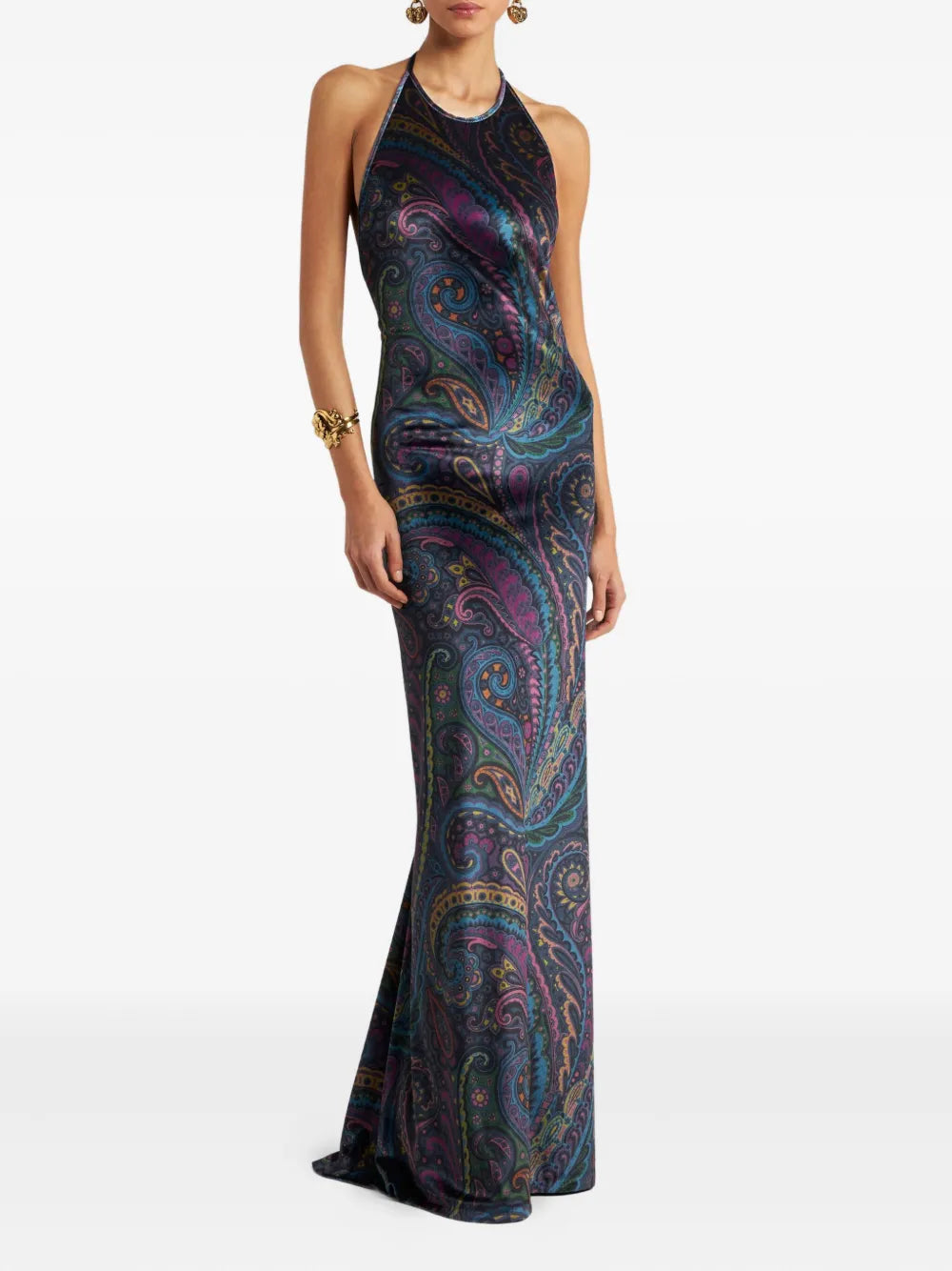paisley-print halterneck maxi party dress