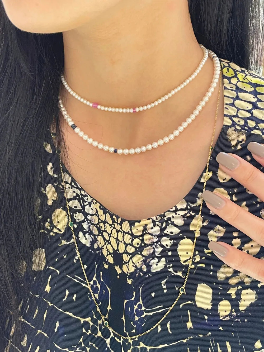 18K yellow gold Ayoka pearl and pink sapphire necklace