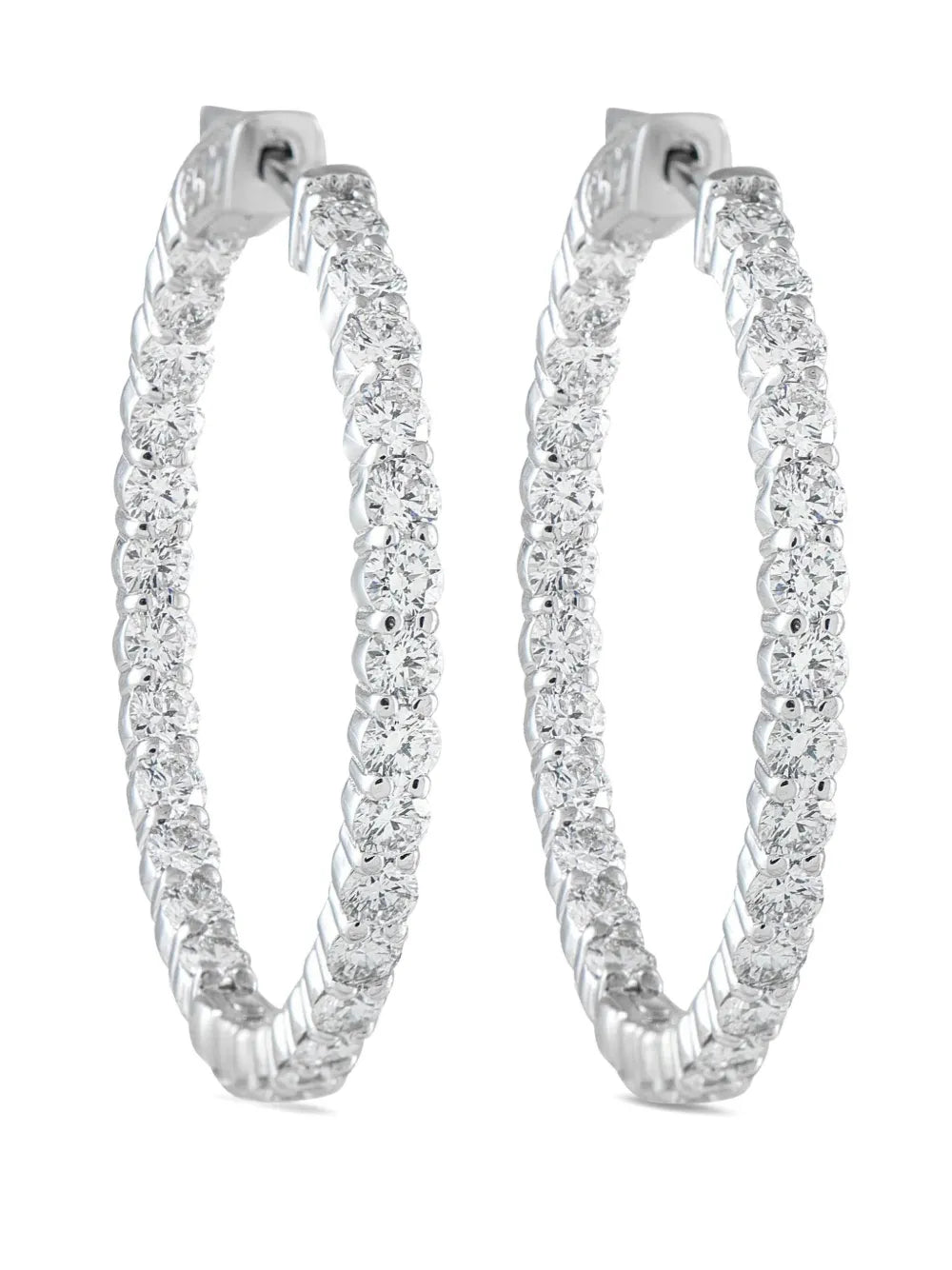 14K white gold diamond hoop earrings