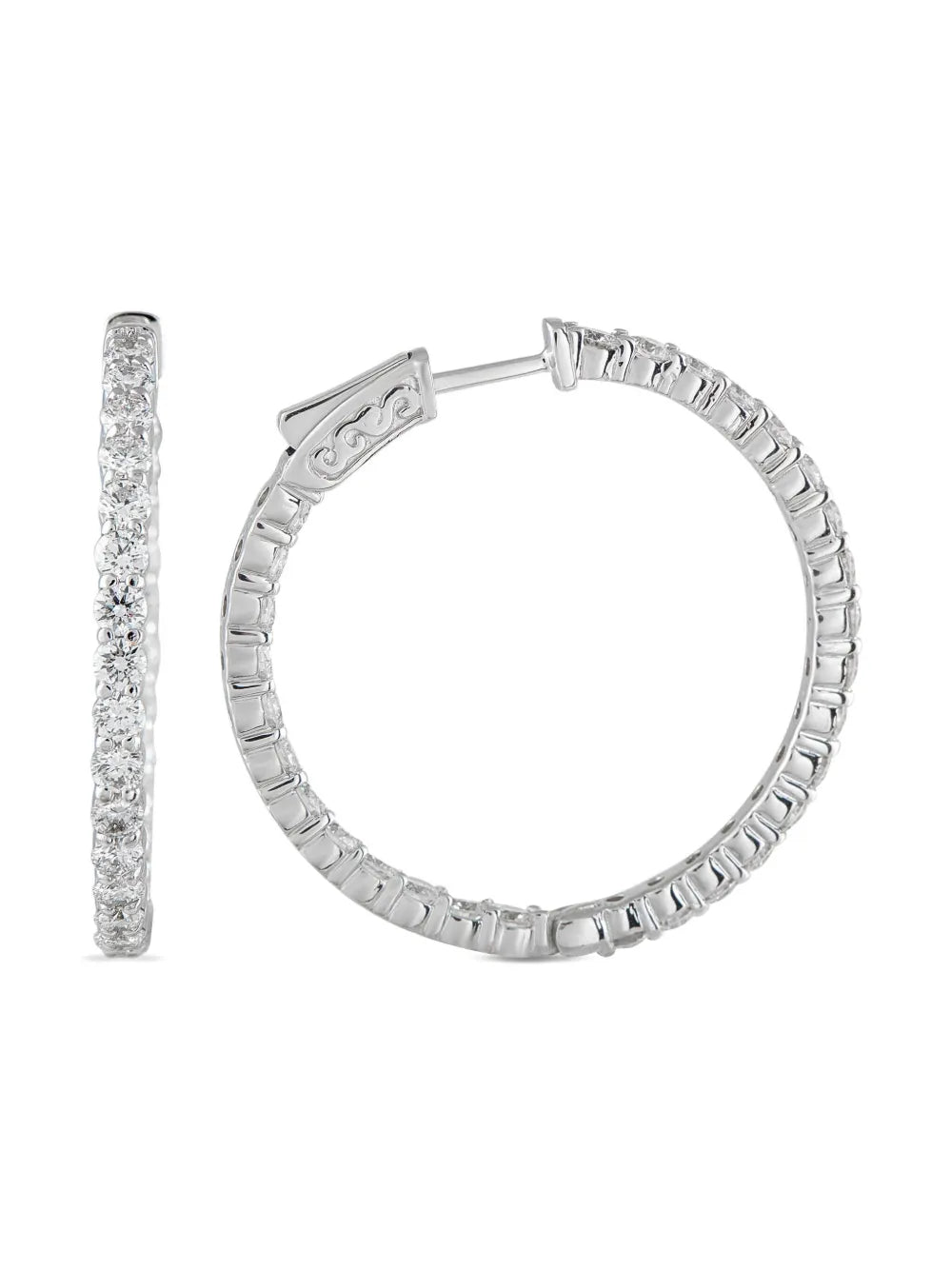 14K white gold diamond hoop earrings