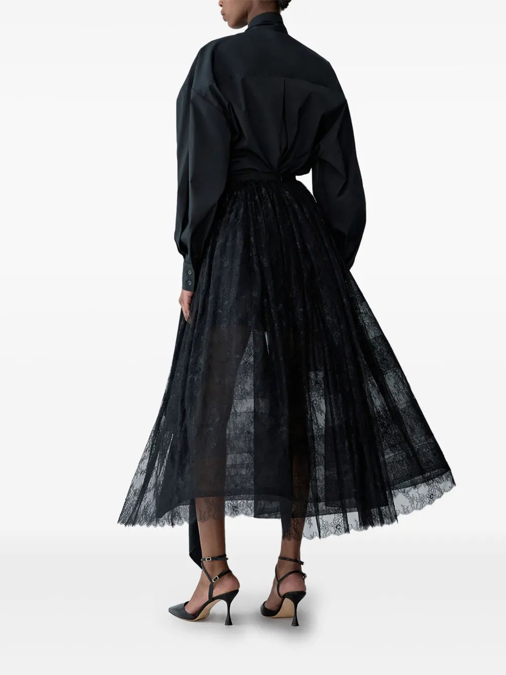 lace-panelled pleated skirt