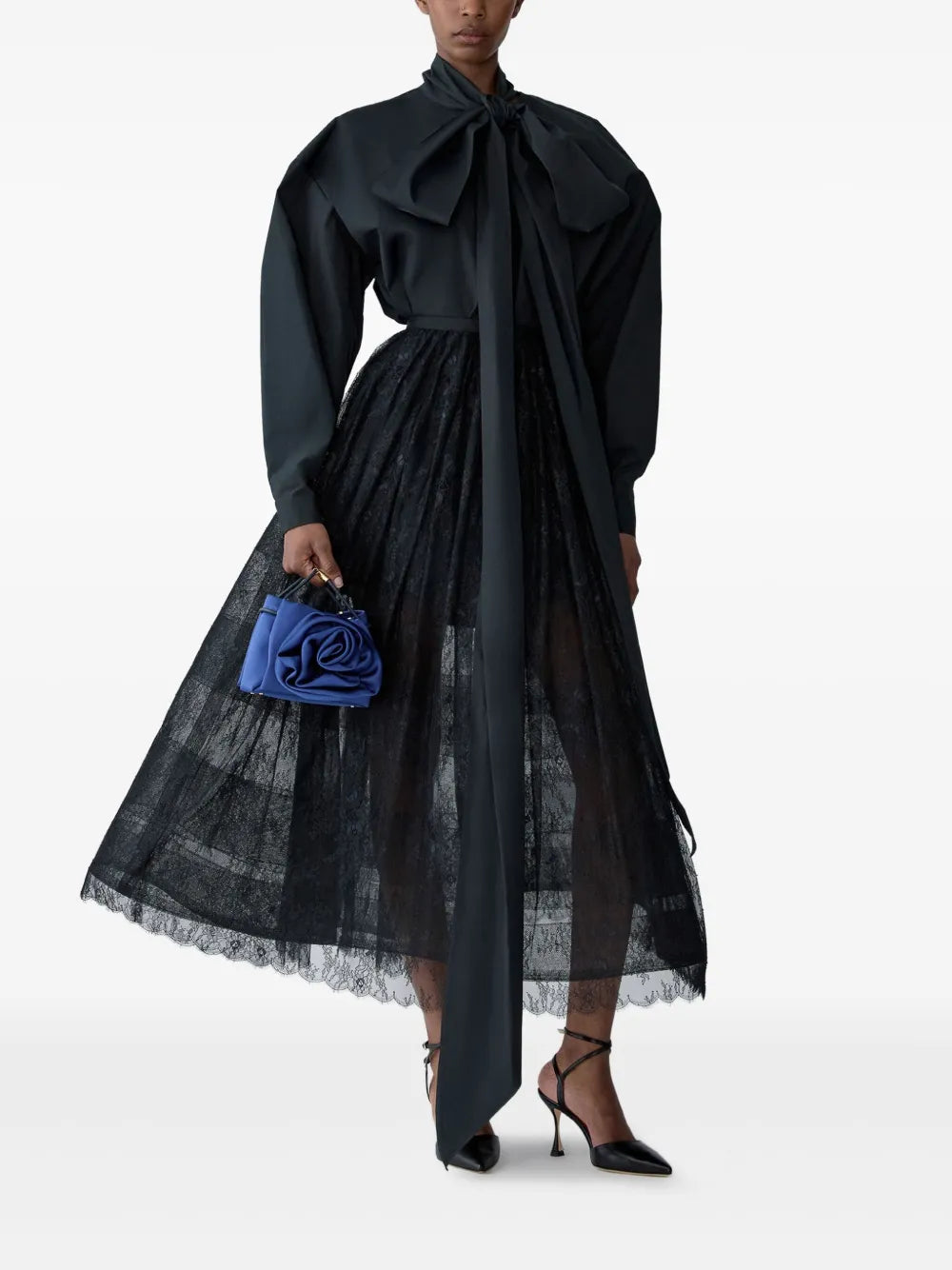 lace-panelled pleated skirt