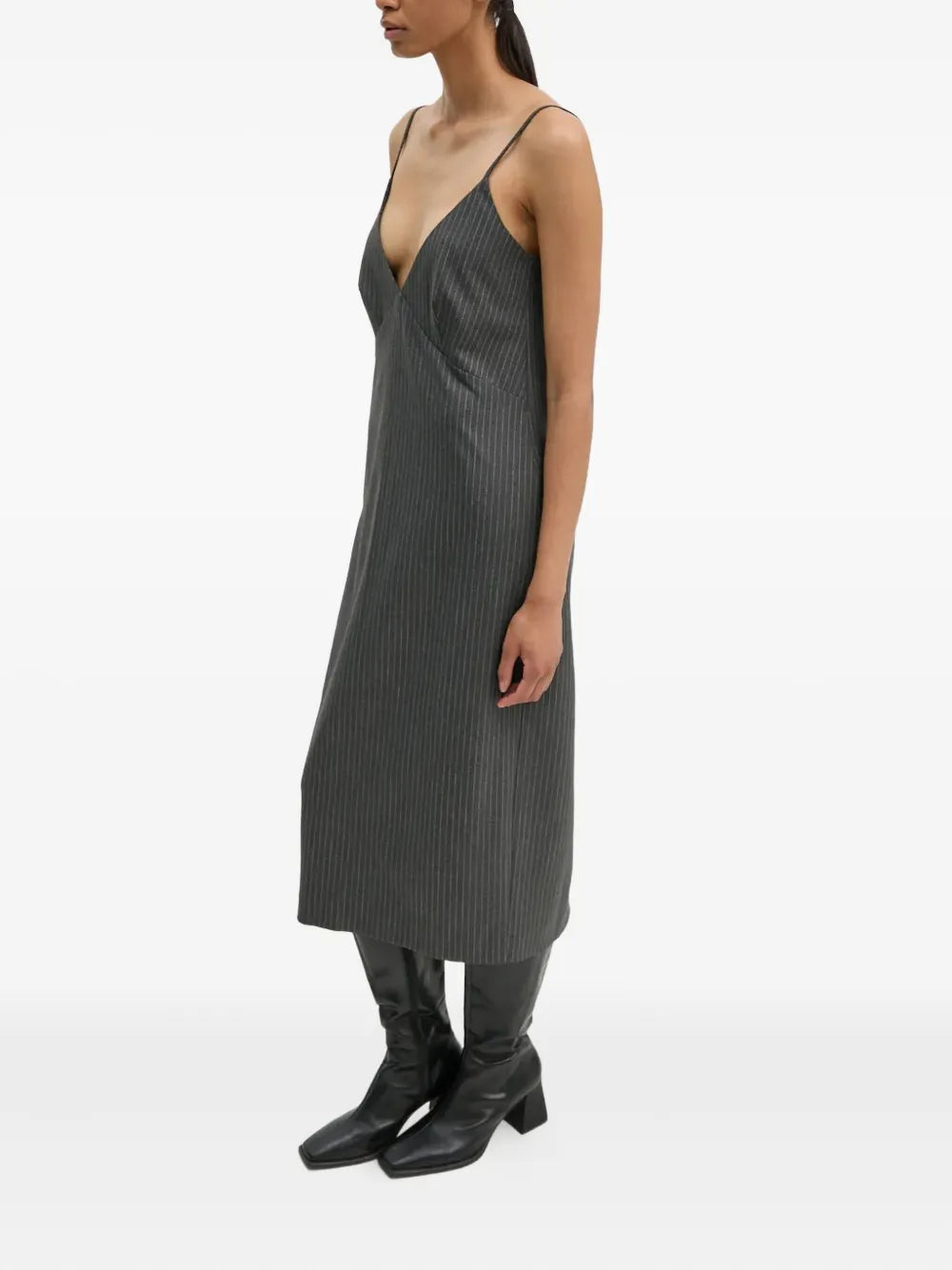 striped V-neck dress