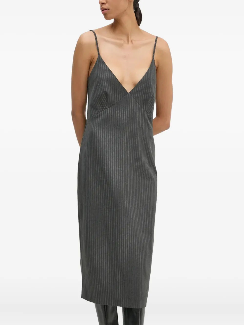 striped V-neck dress