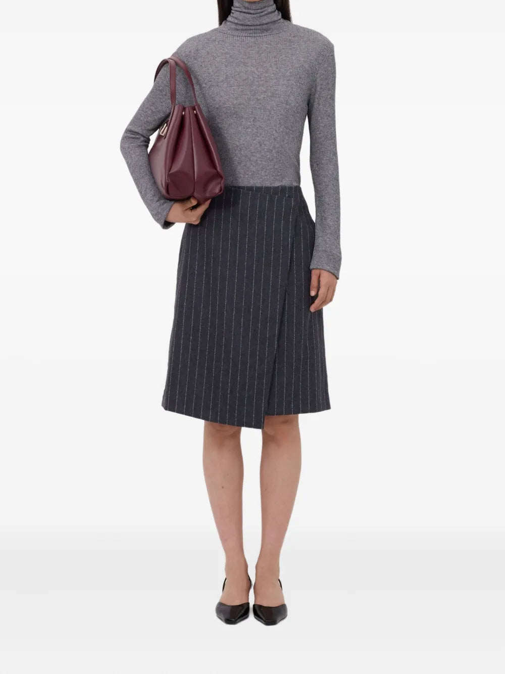 MASON pinstripe wrap midi skirt