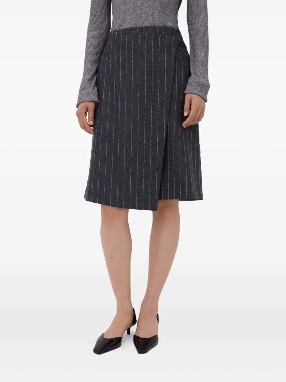 MASON pinstripe wrap midi skirt