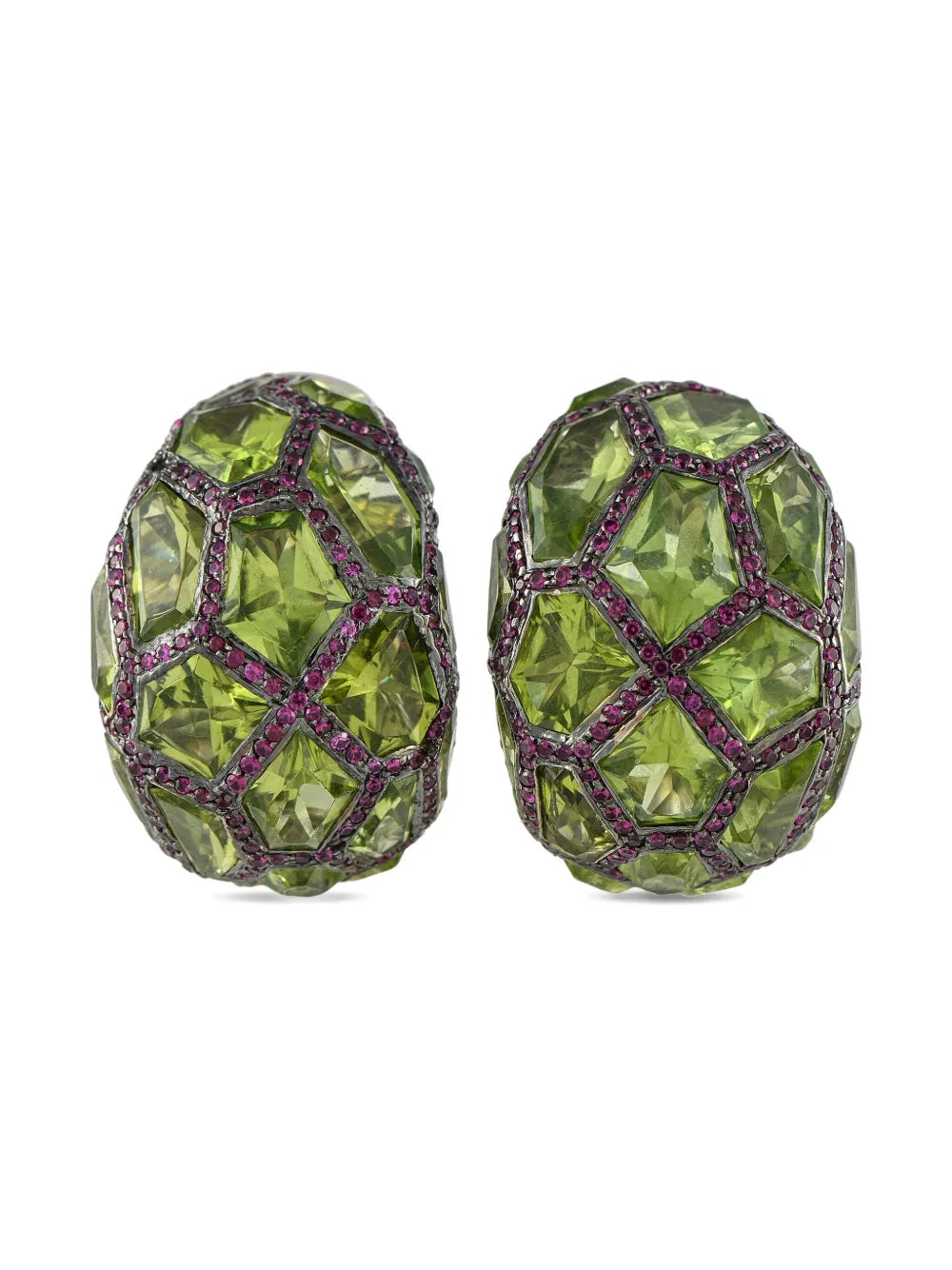 18K white gold peridot and ruby earrings