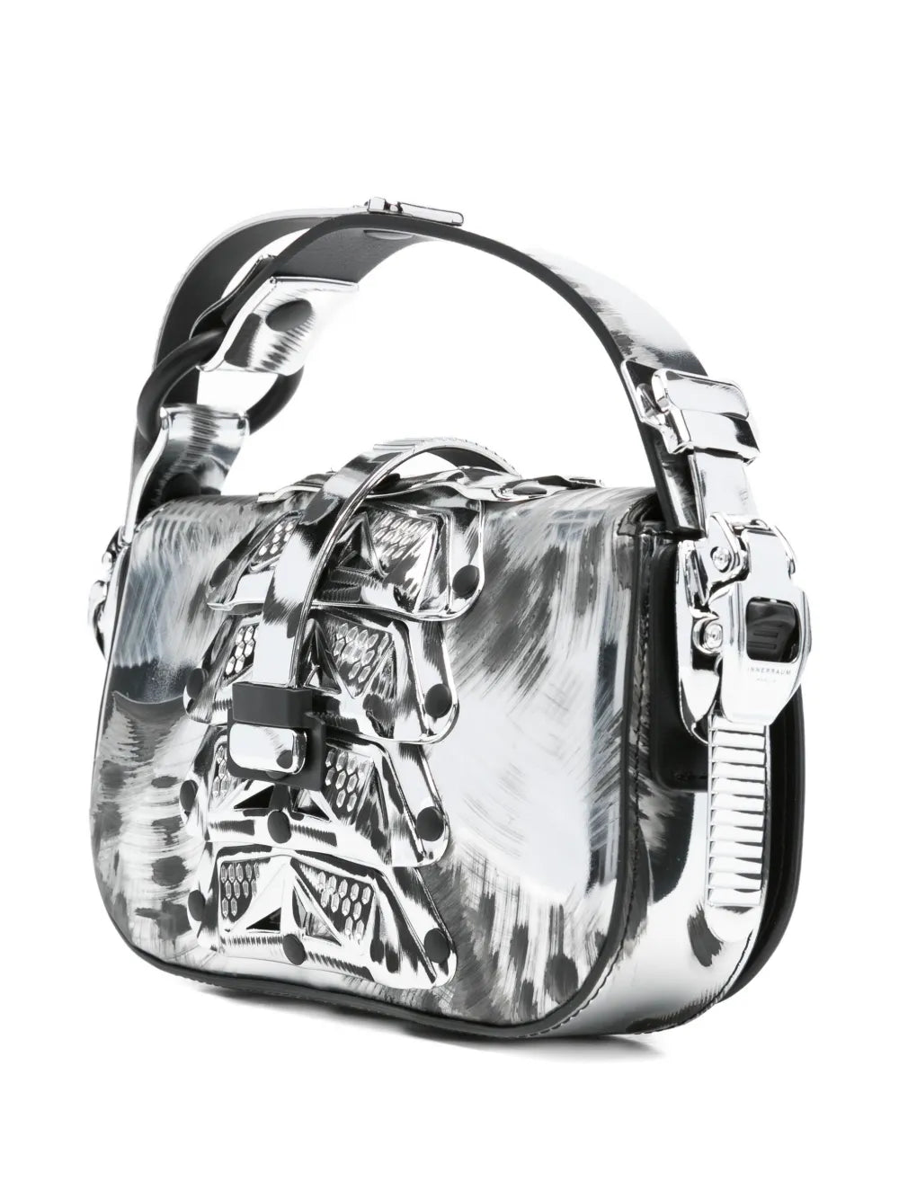 metallic-buckle patterned tote bag