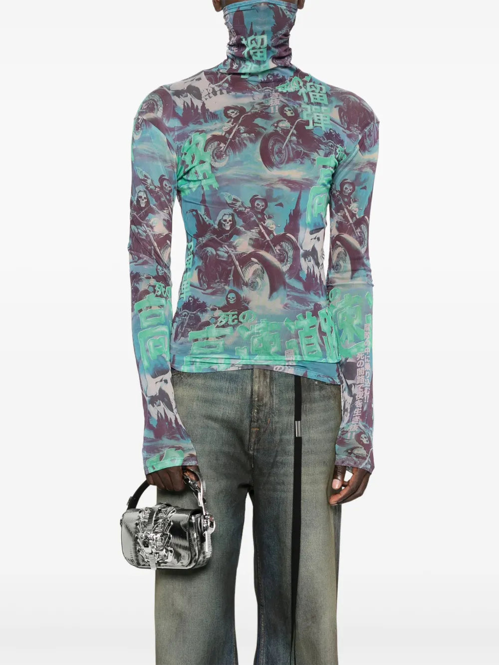 metallic-buckle patterned tote bag