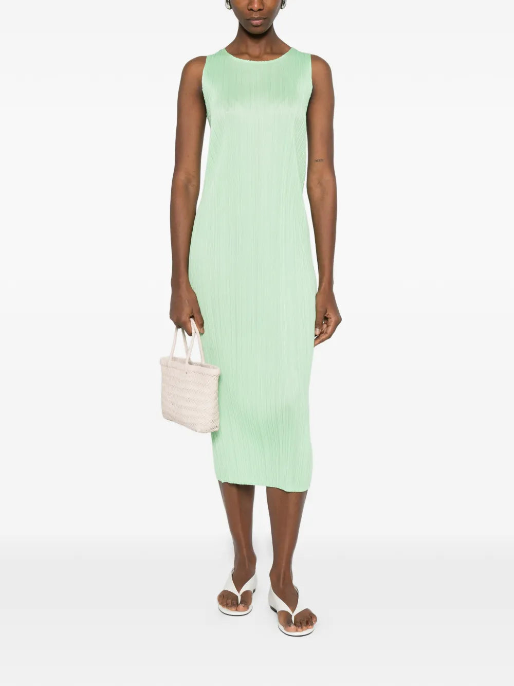 pleated sleeveless dress
