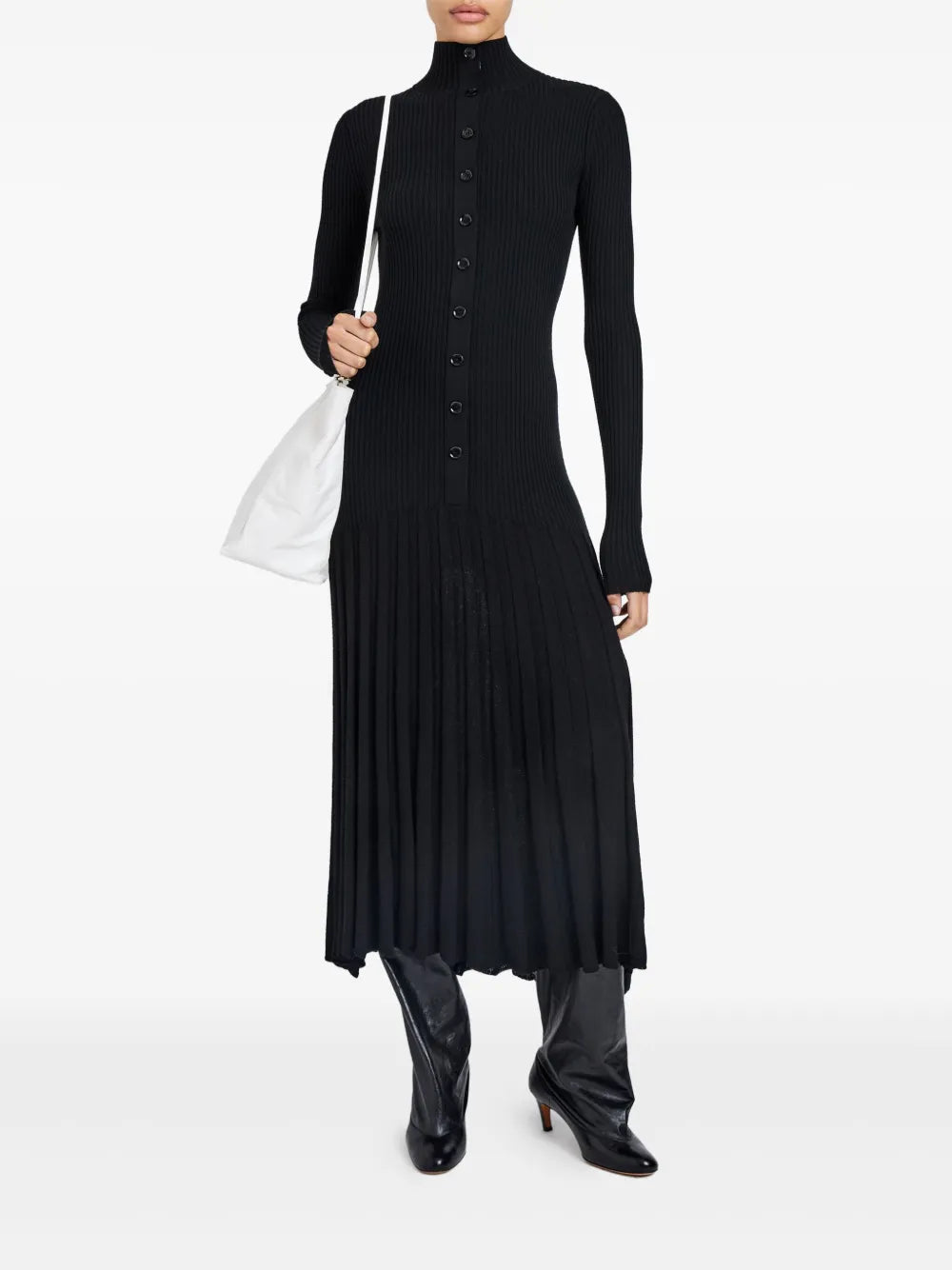 ribbed pleated midi day dress