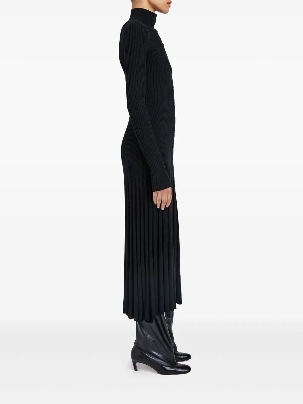 ribbed pleated midi day dress