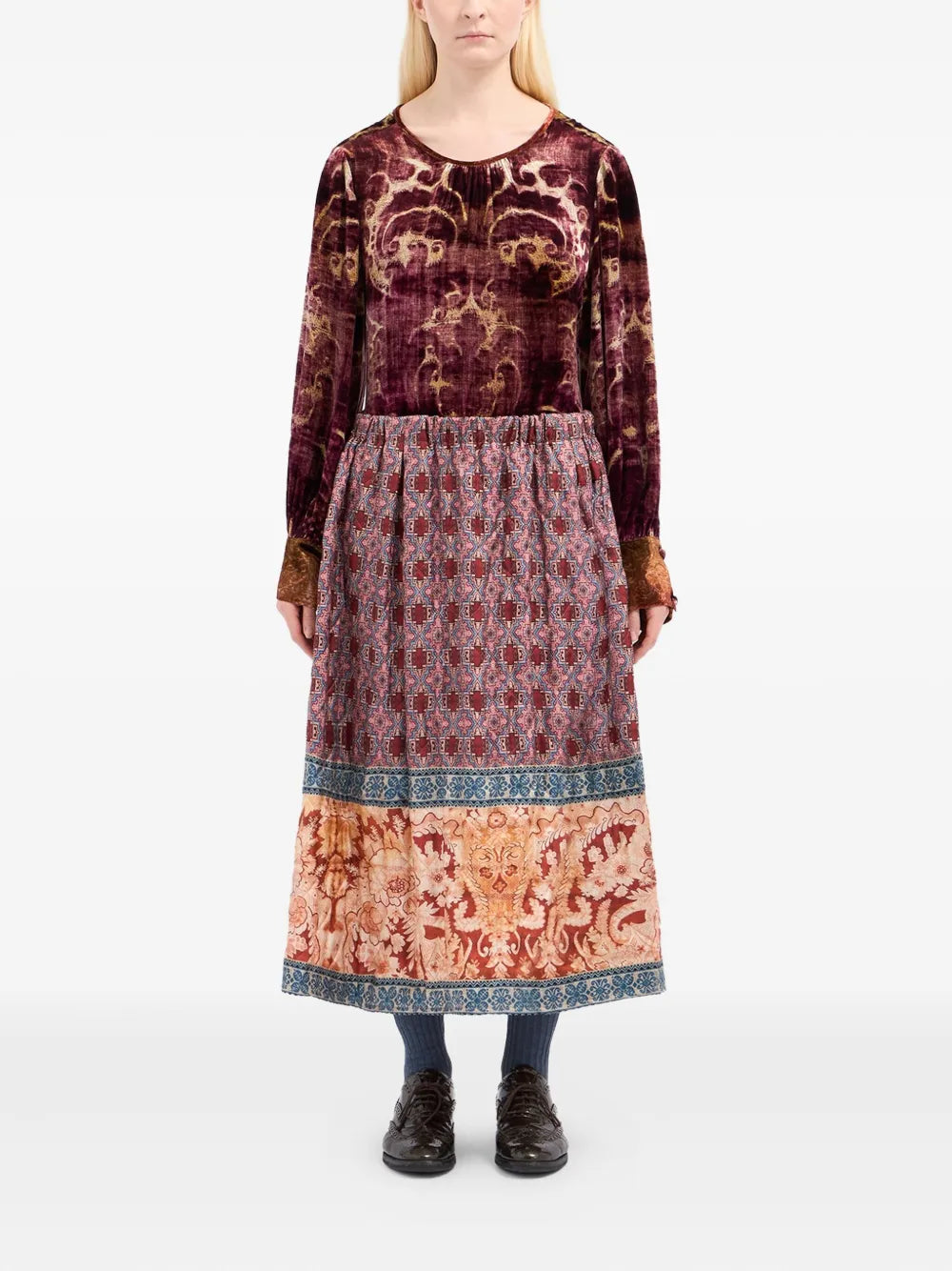 geometric-pattern midi skirt