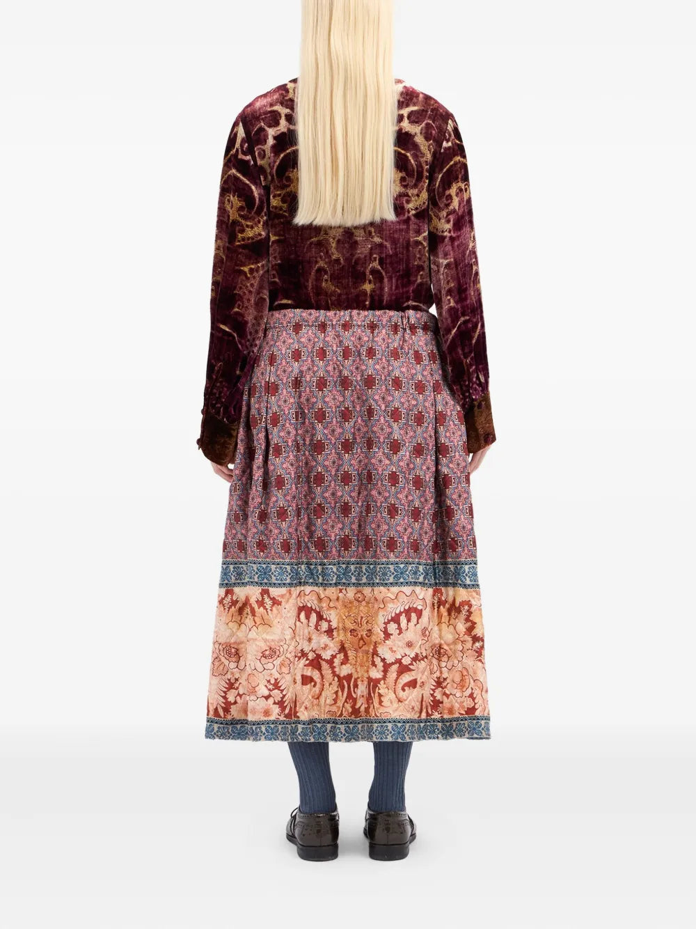 geometric-pattern midi skirt