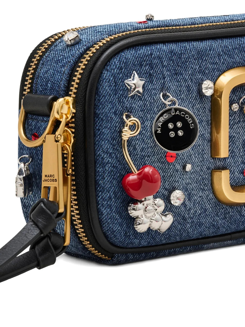 Snapshot charm-detail denim crossbody bag