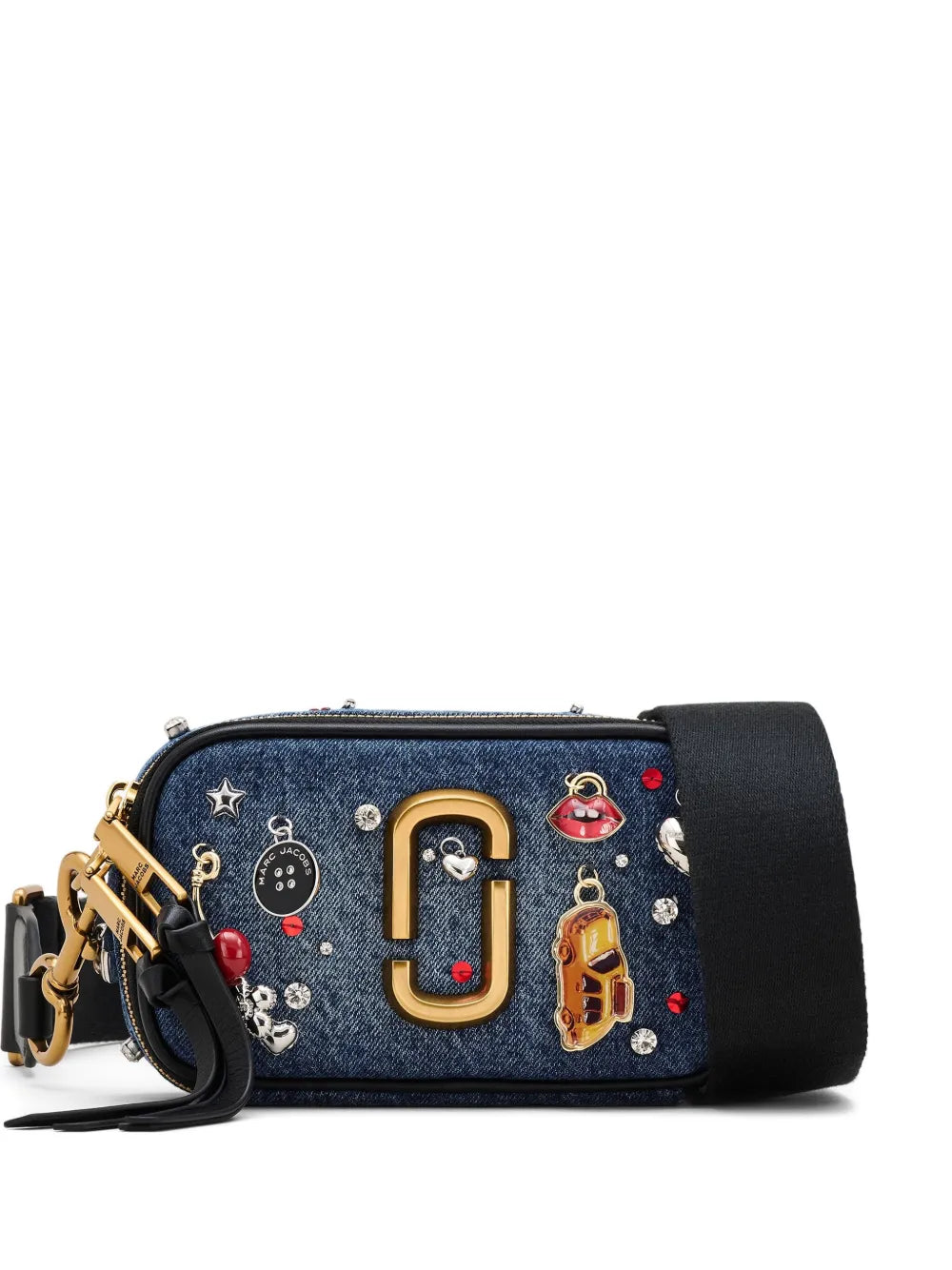 Snapshot charm-detail denim crossbody bag