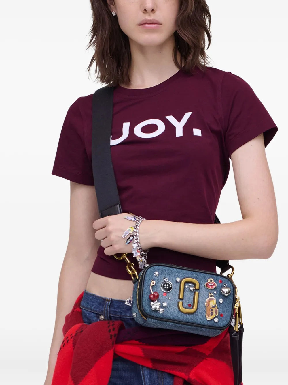 Snapshot charm-detail denim crossbody bag