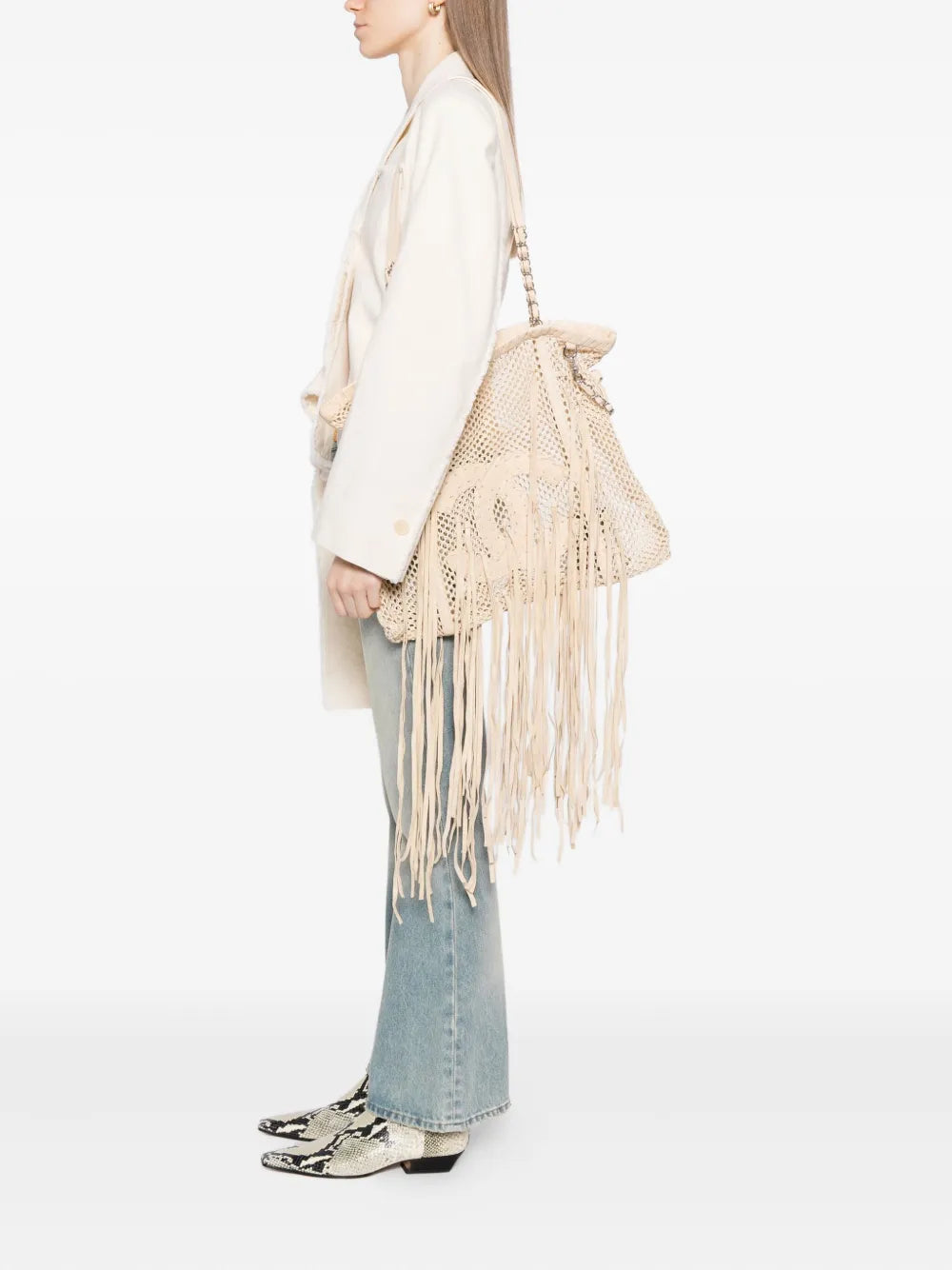 Resort 2011 Fringe Crochet Woven Mesh Large Leather Tote