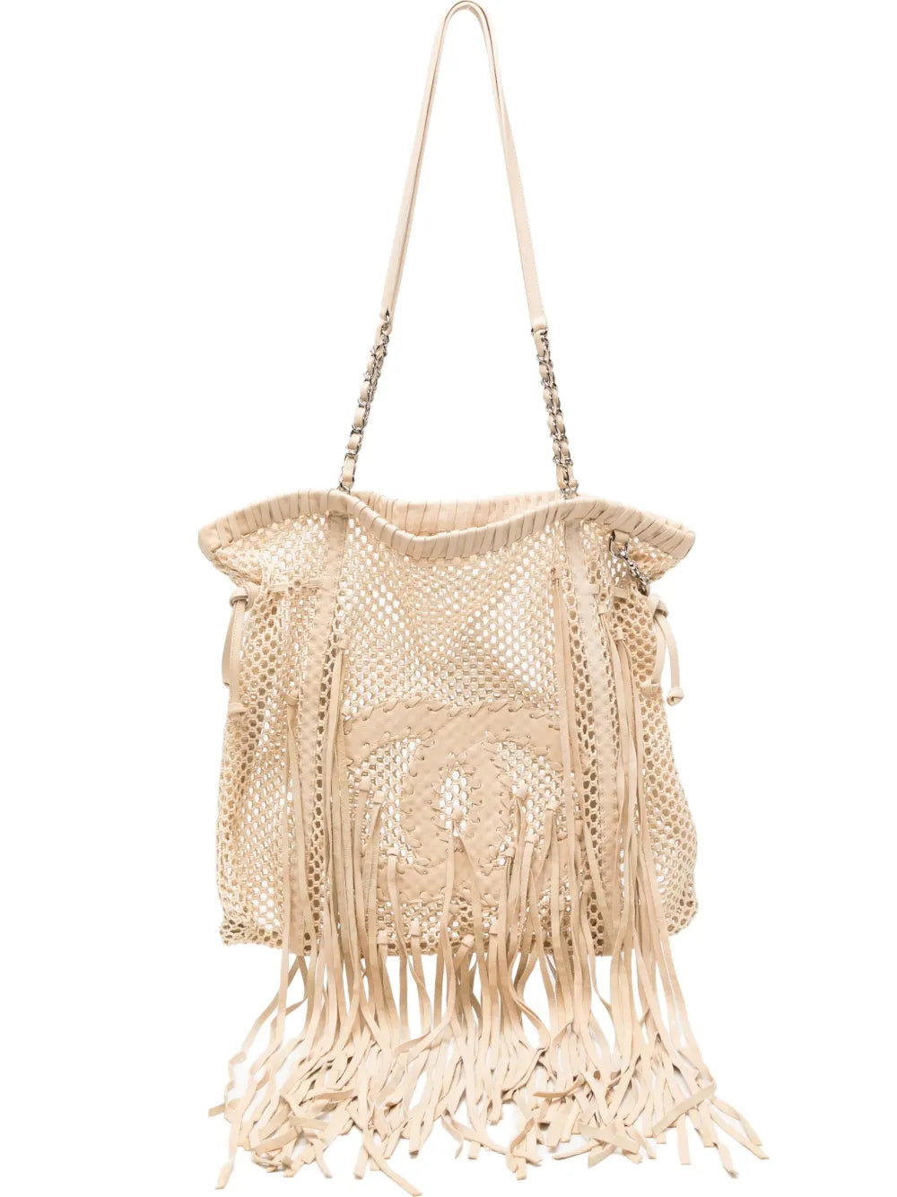 Resort 2011 Fringe Crochet Woven Mesh Large Leather Tote