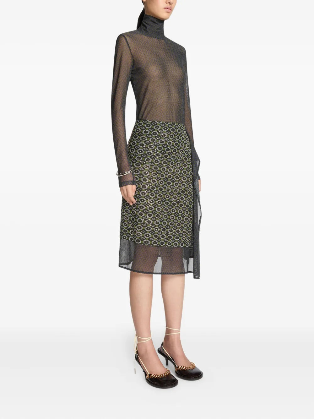 geometric-pattern midi skirt