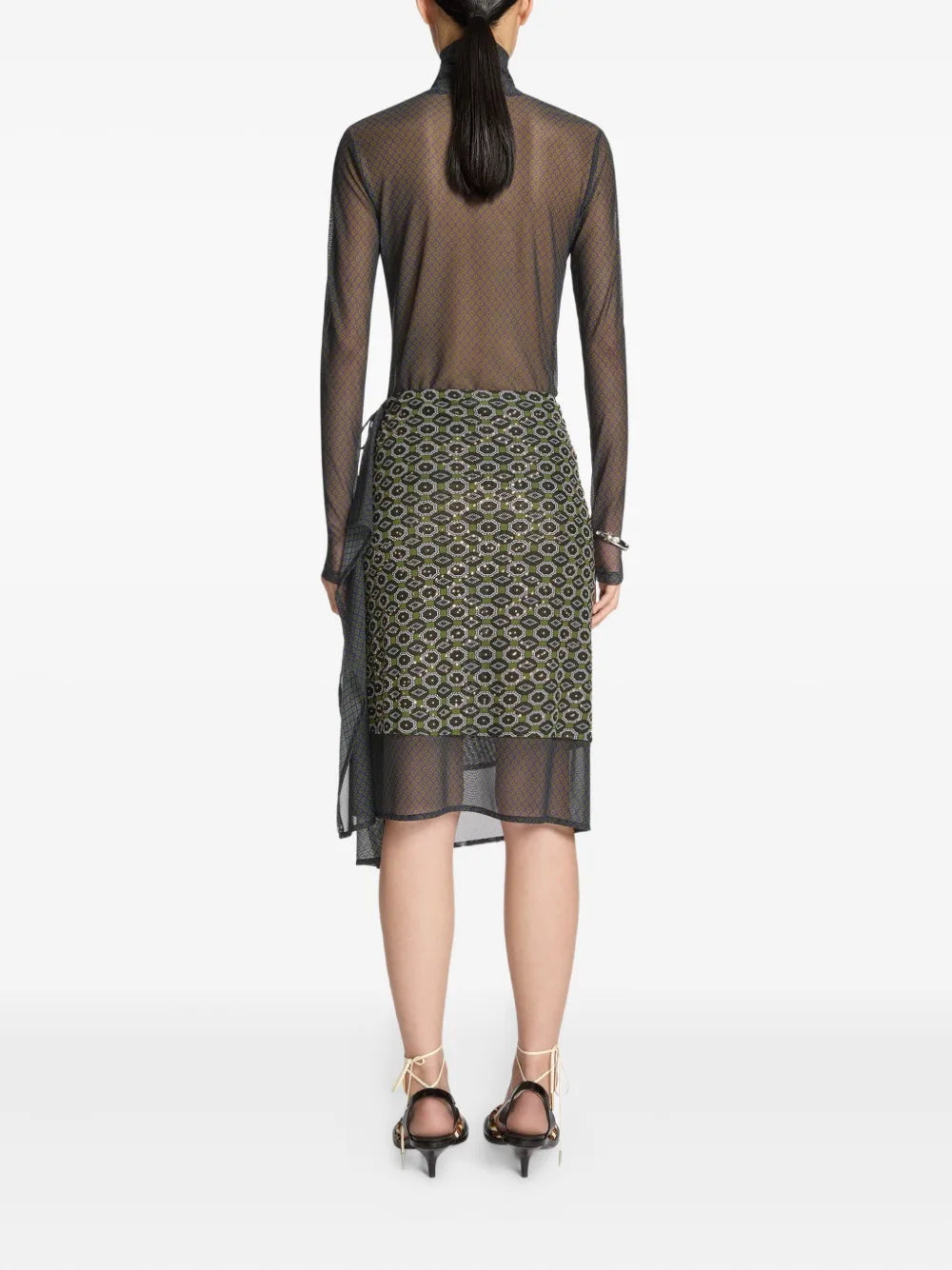 geometric-pattern midi skirt