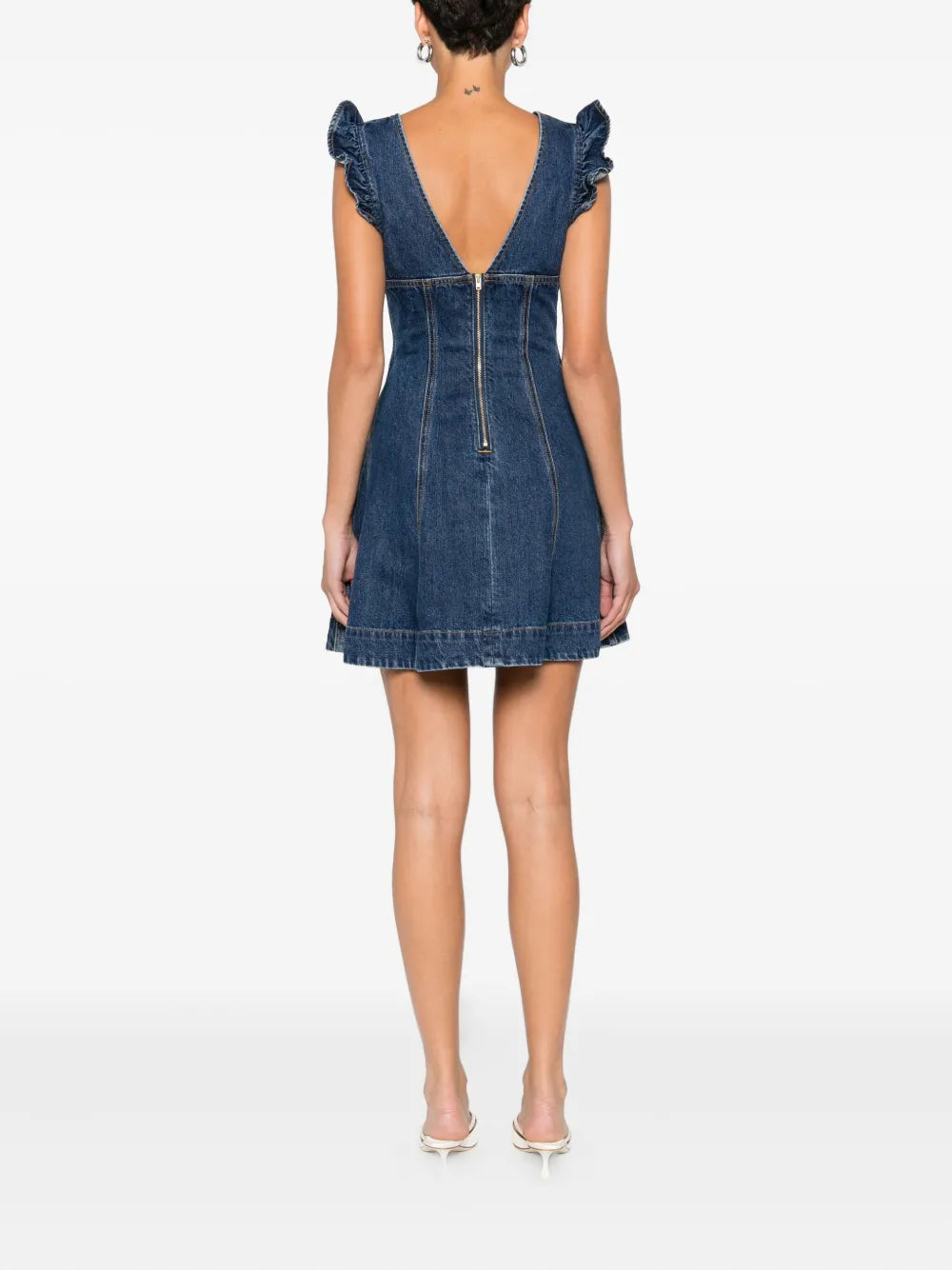 ruffle-detail denim dress