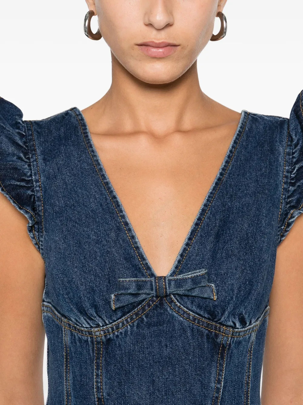 ruffle-detail denim dress