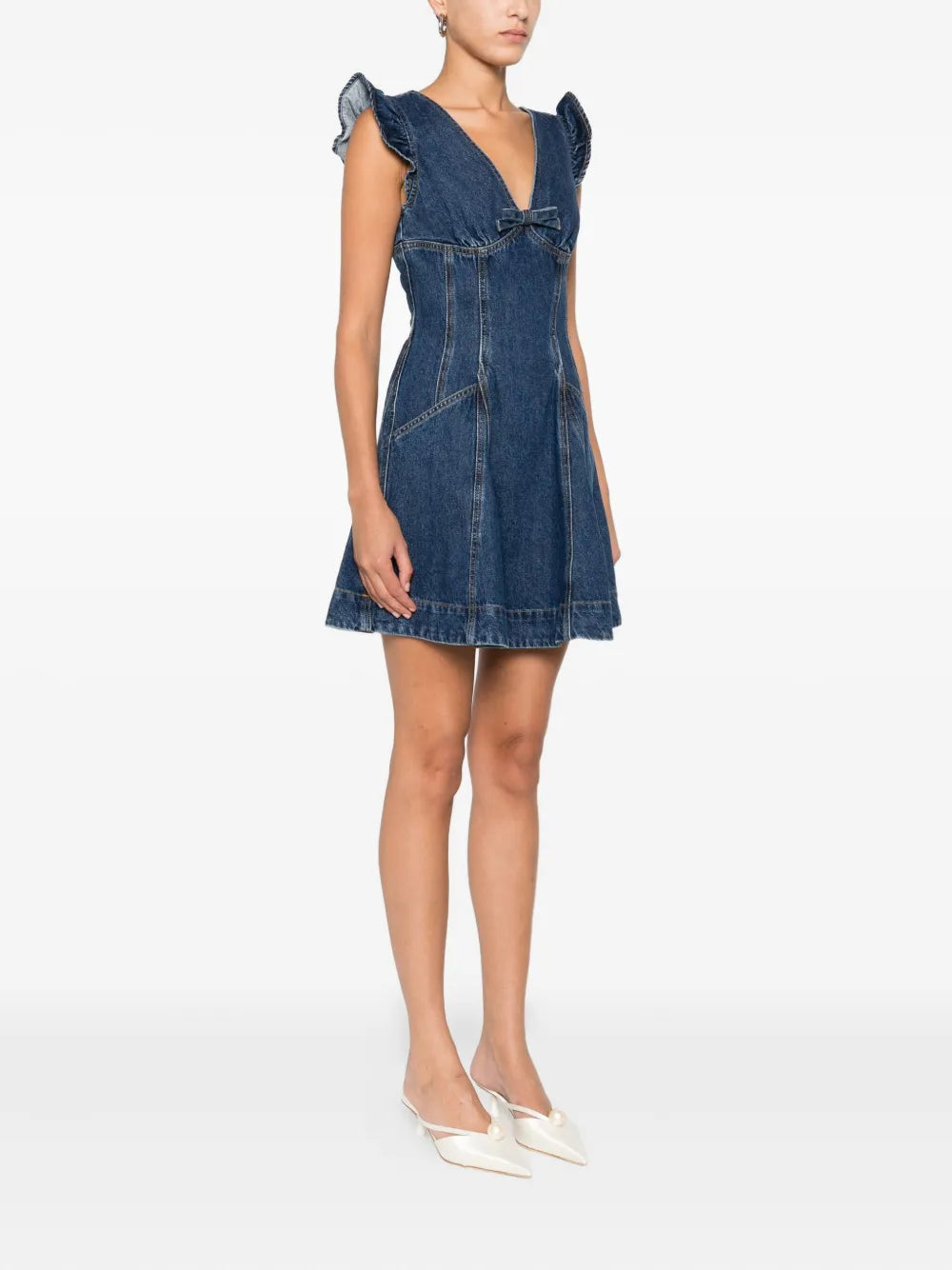 ruffle-detail denim dress