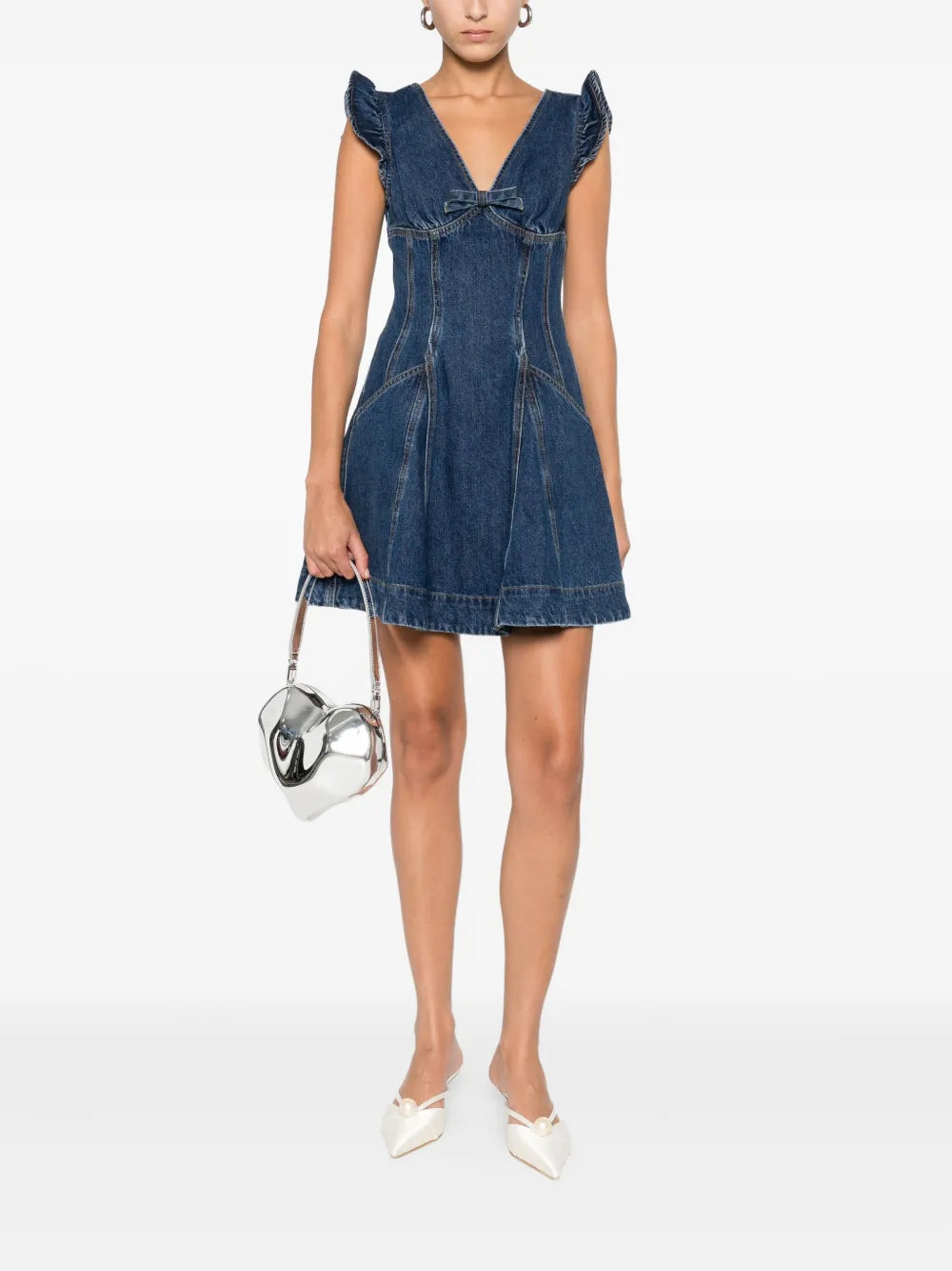 ruffle-detail denim dress