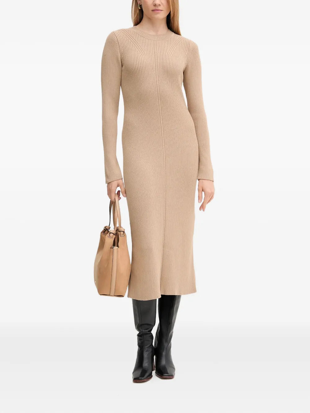 ribbed split midi dress