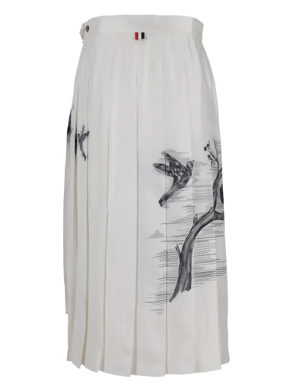 pleated bird-print midi skirt