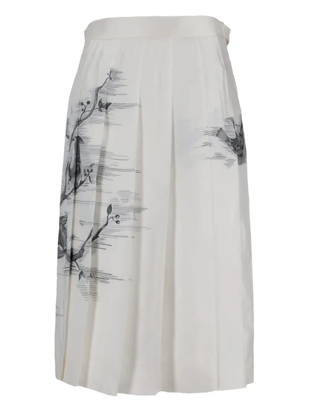 pleated bird-print midi skirt