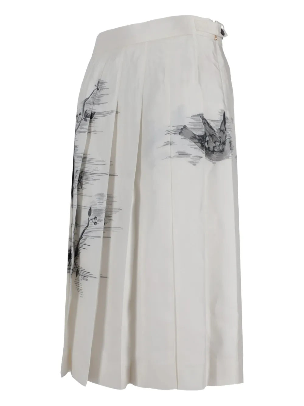 pleated bird-print midi skirt