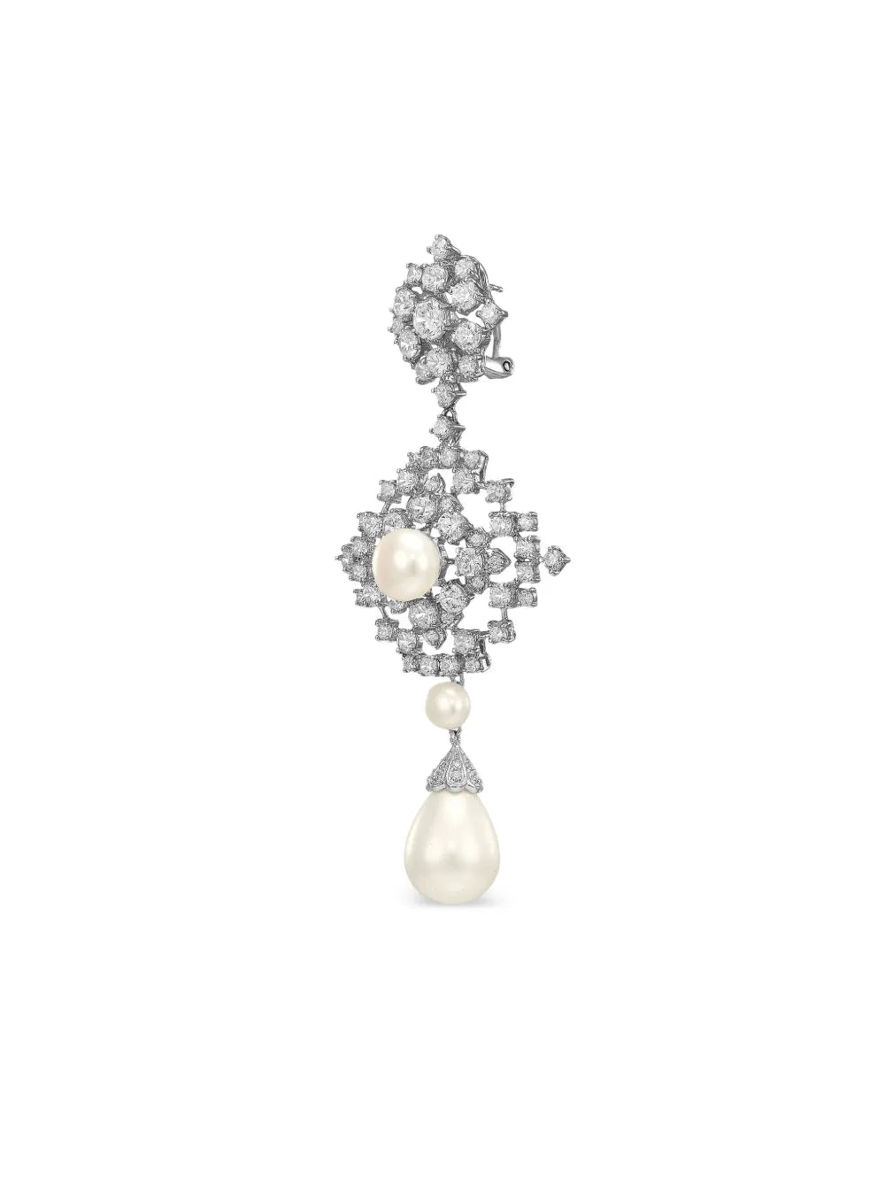 14K white gold and rhodium vermeil Pixelise pearl and diamond earrings