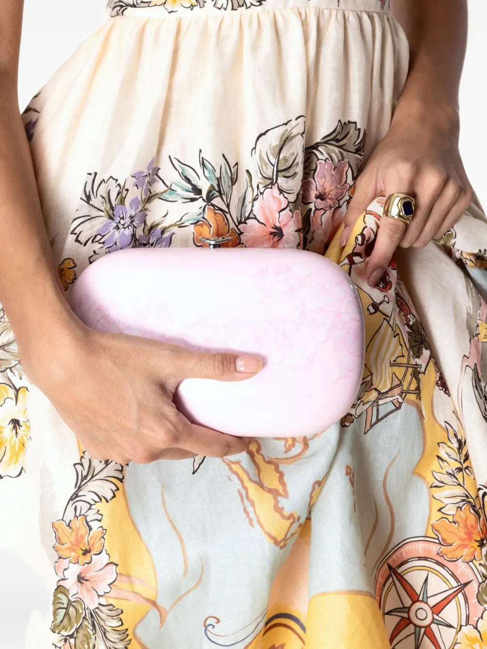  Elina Plus floral-embellished oval clutch