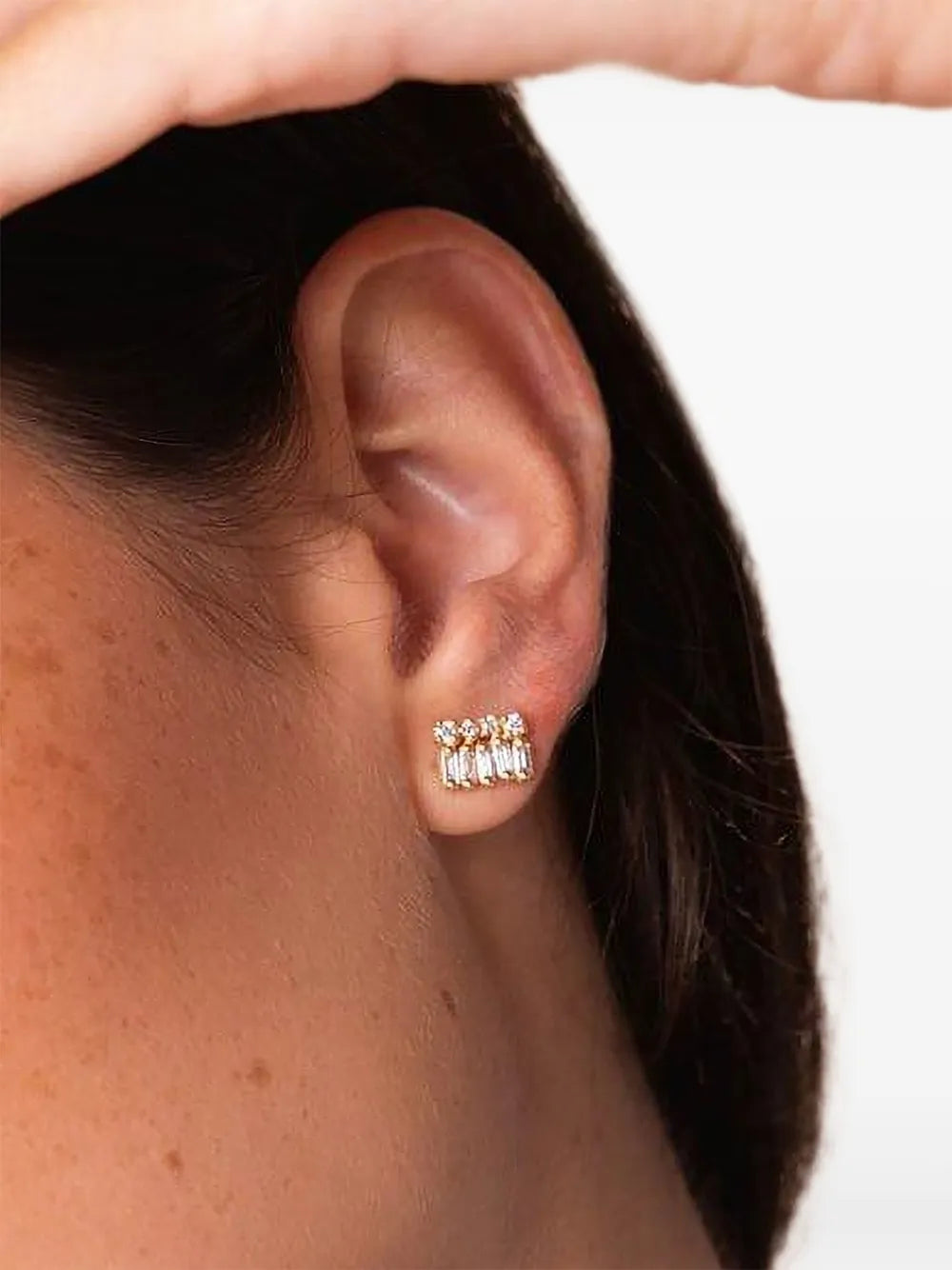 18K yellow gold Short Stacked Mixed diamond stud earrings