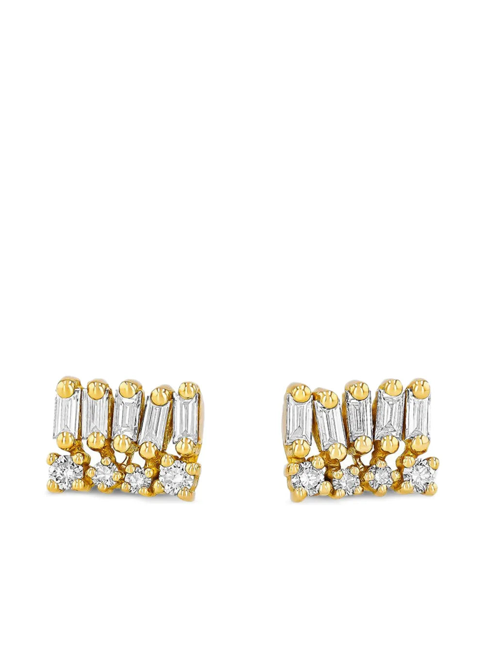 18K yellow gold Short Stacked Mixed diamond stud earrings