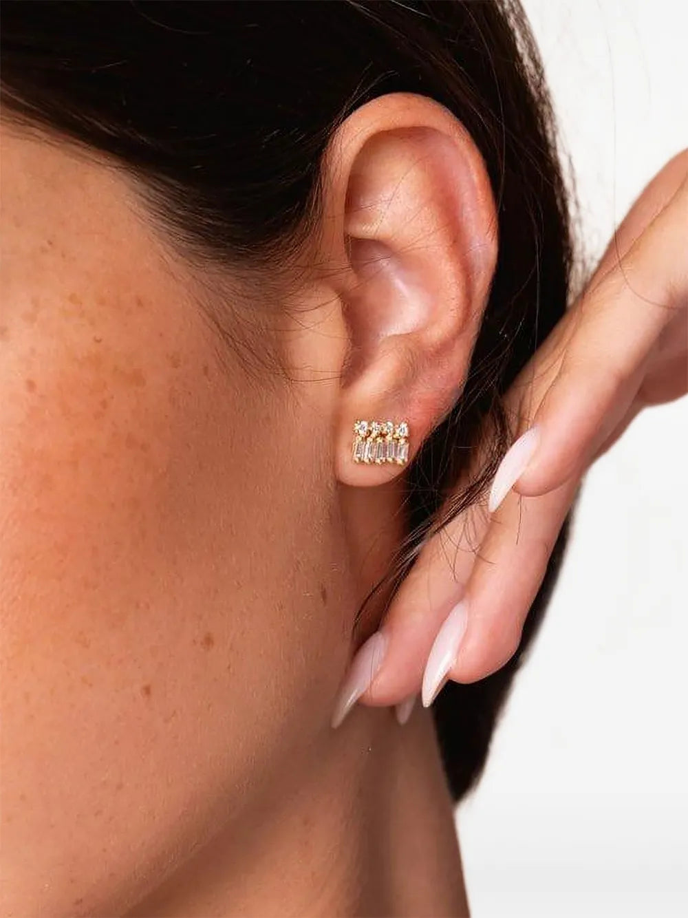 18K yellow gold Short Stacked Mixed diamond stud earrings