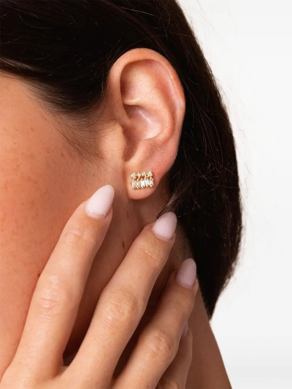 18K yellow gold Short Stacked Mixed diamond stud earrings