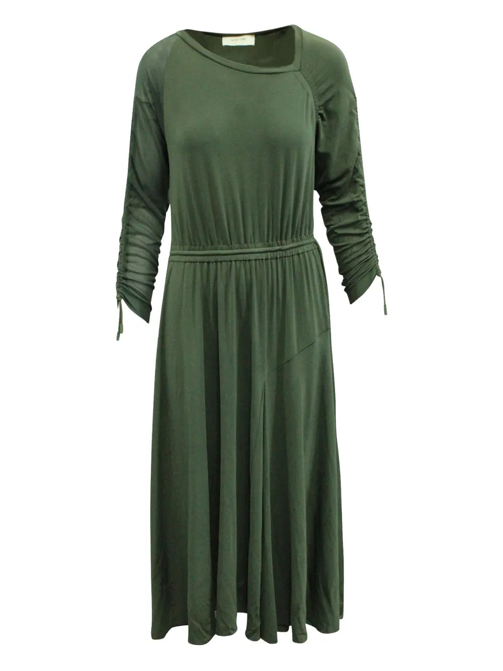 ruched-sleeve midi dress