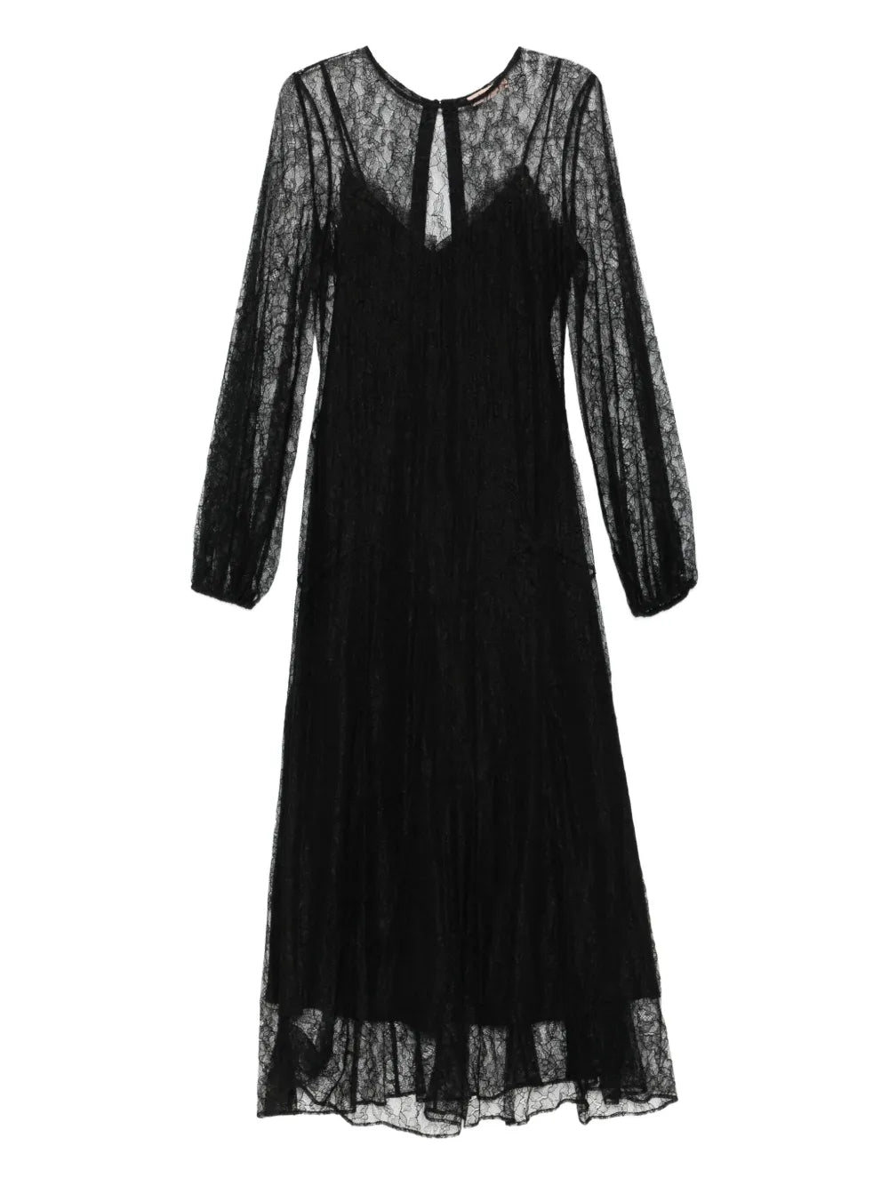 lace-overlay long-sleeved dress