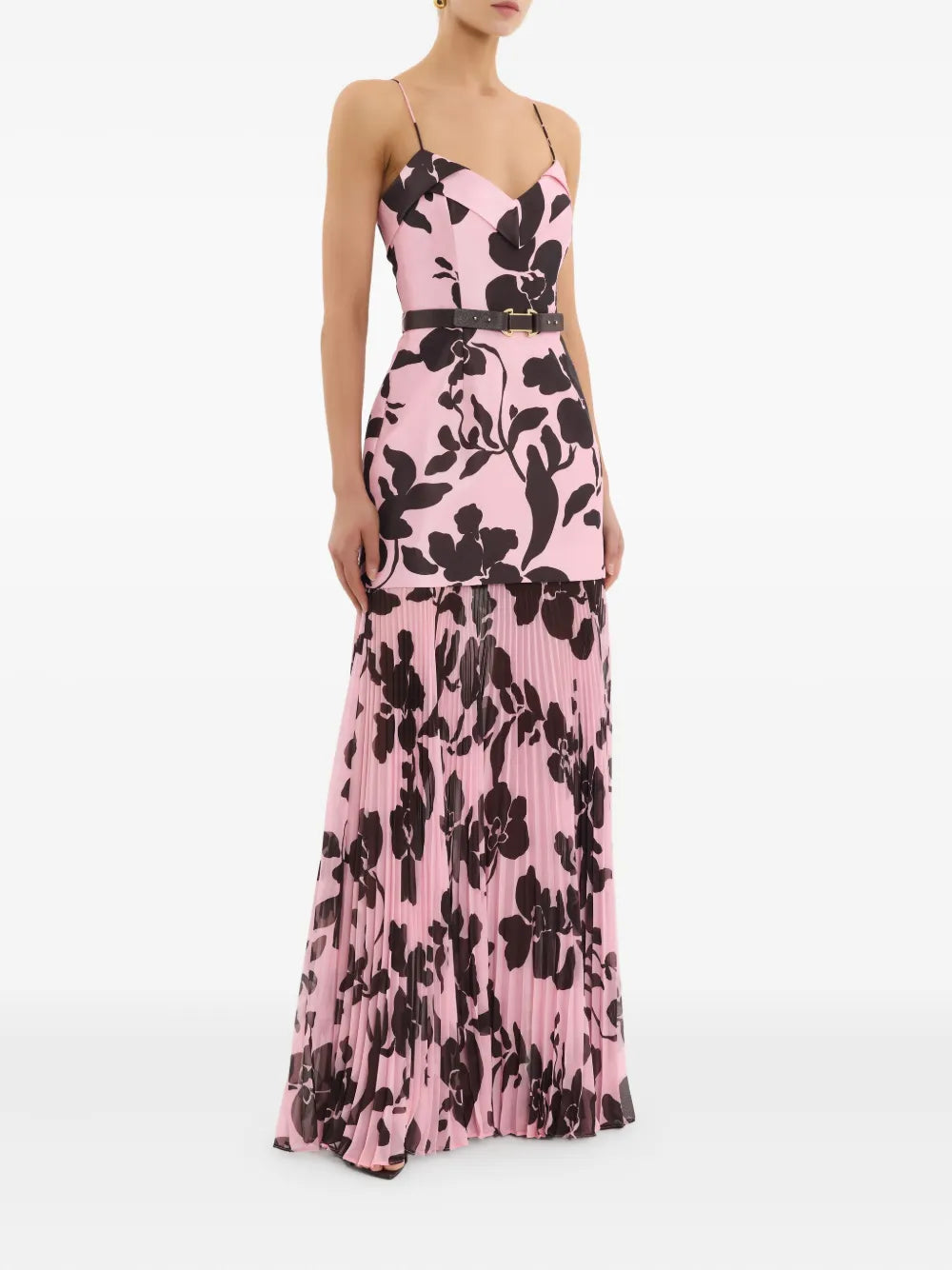 Connie pleated-floral maxi dress