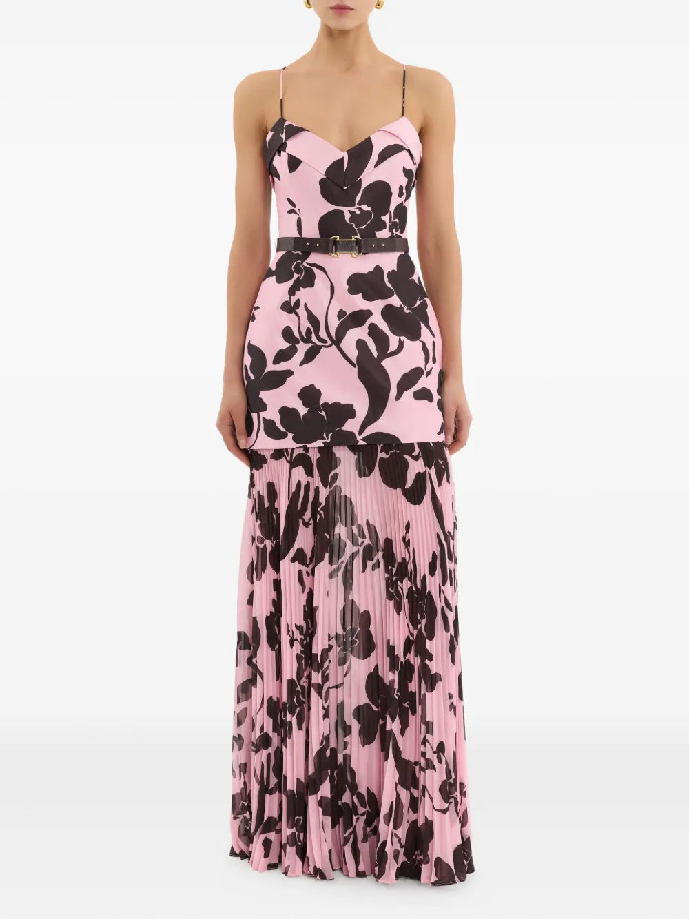 Connie pleated-floral maxi dress