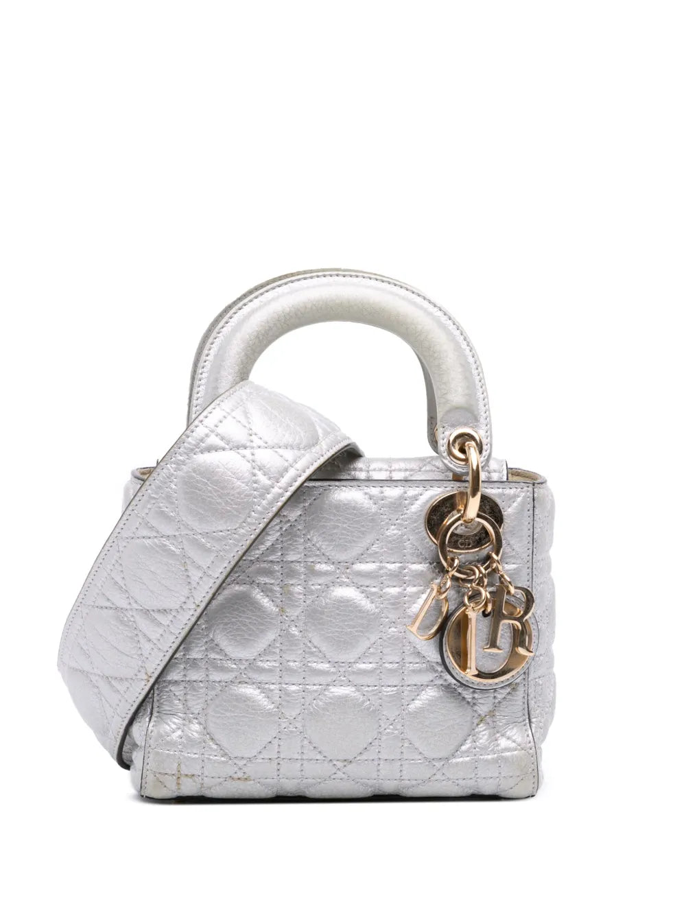 2017 Mini Metallic Grained Calfskin Cannage Lady Dior satchel