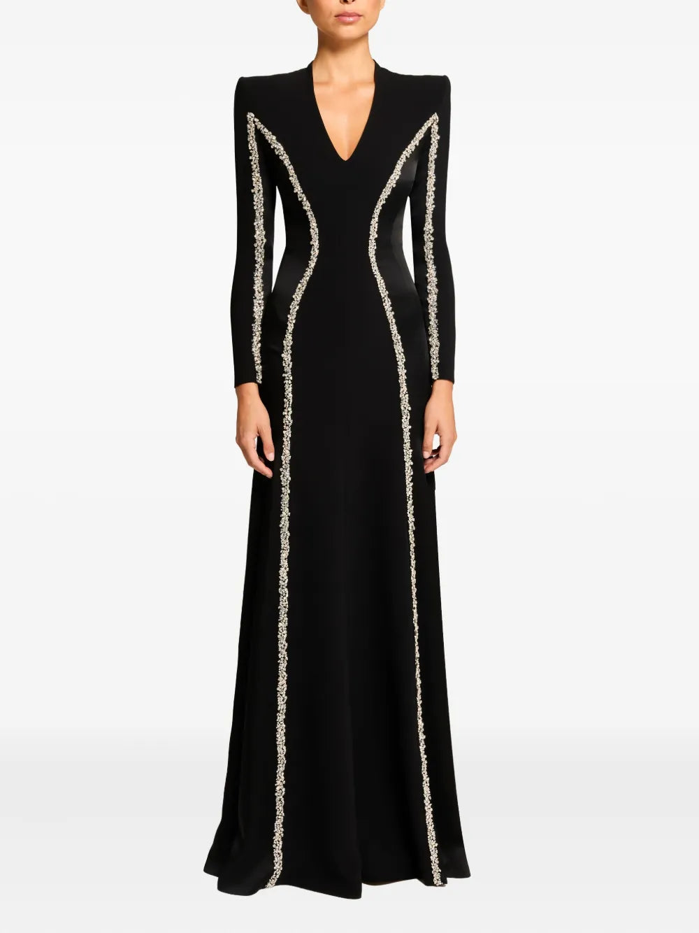 embellished long-sleeve maxi dress
