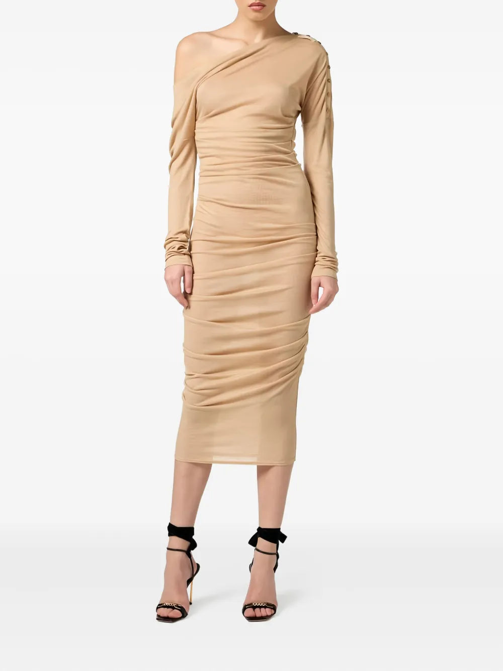 asymmetric draped midi dress