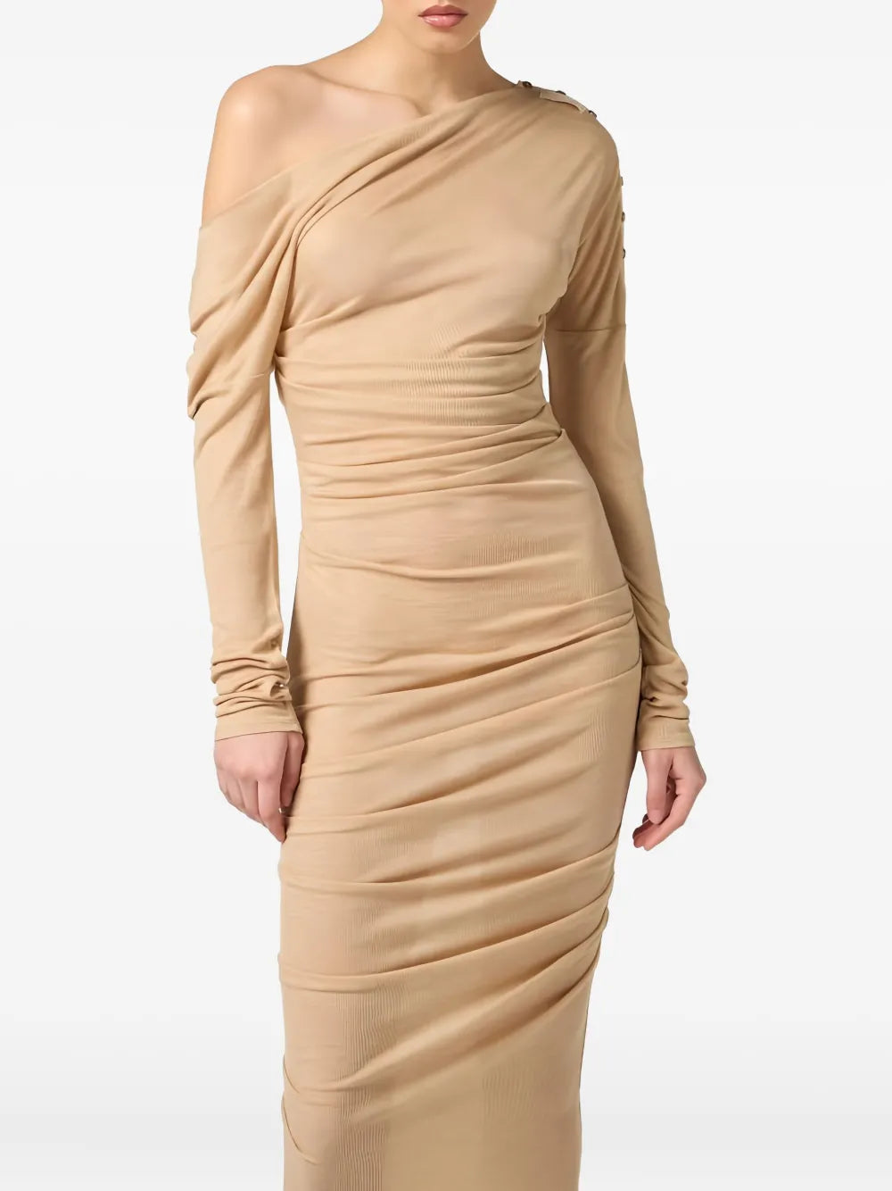 asymmetric draped midi dress